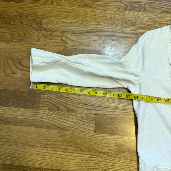 Anthropologie Womens 12 Linen White Long Sleeve Open Front blazer Tuxedo Pockets - Picture 9 of 10